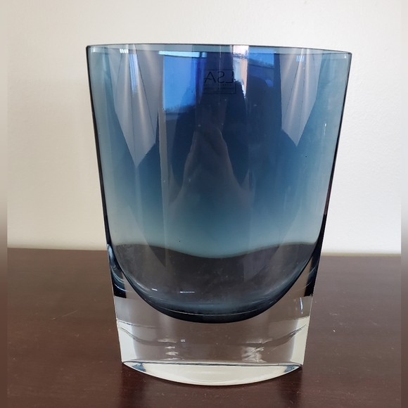LSA International Smokey Blue Oval Glass Vase - Made In Poland - Picture 3 of 10